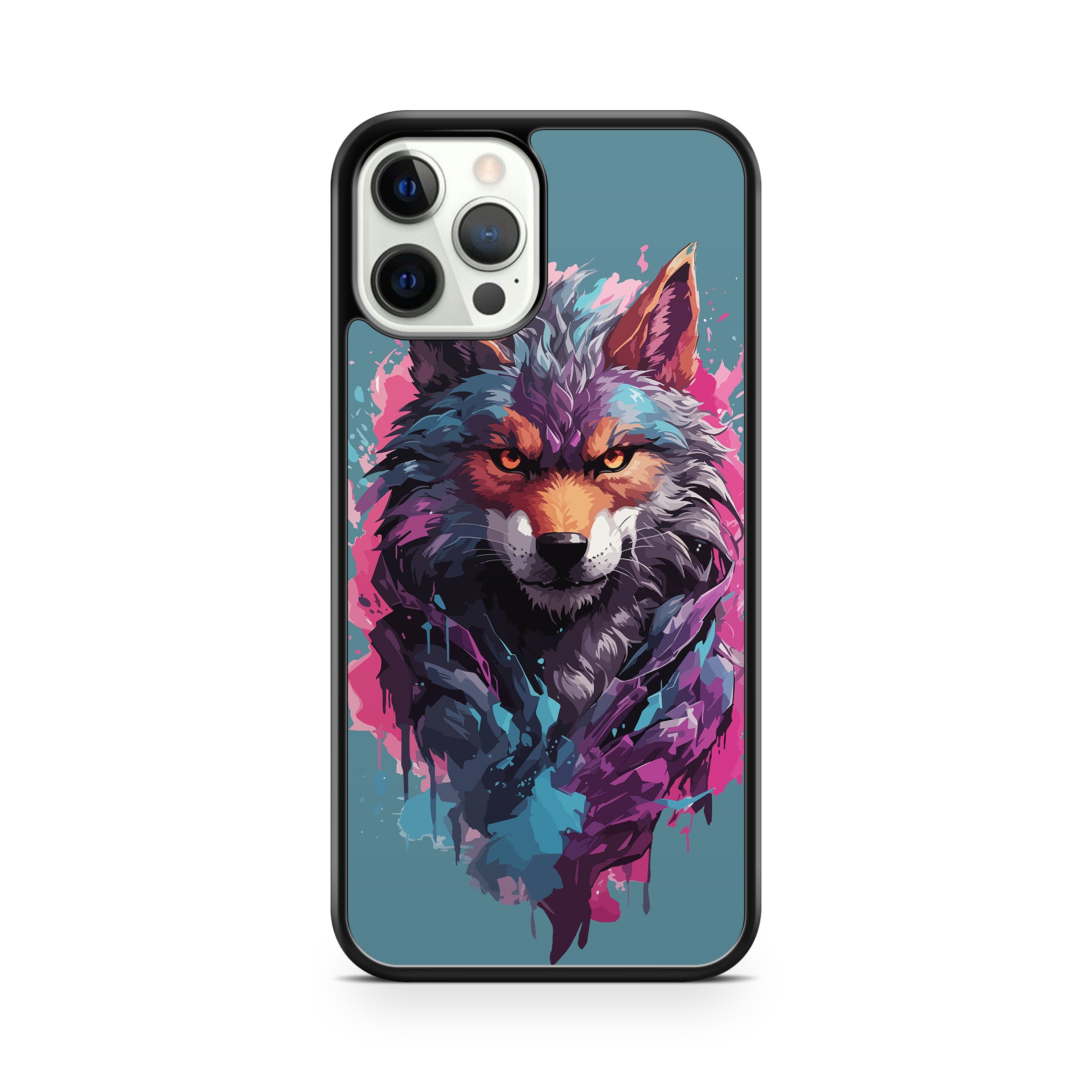Phone case with a colorful fox design on a blue background