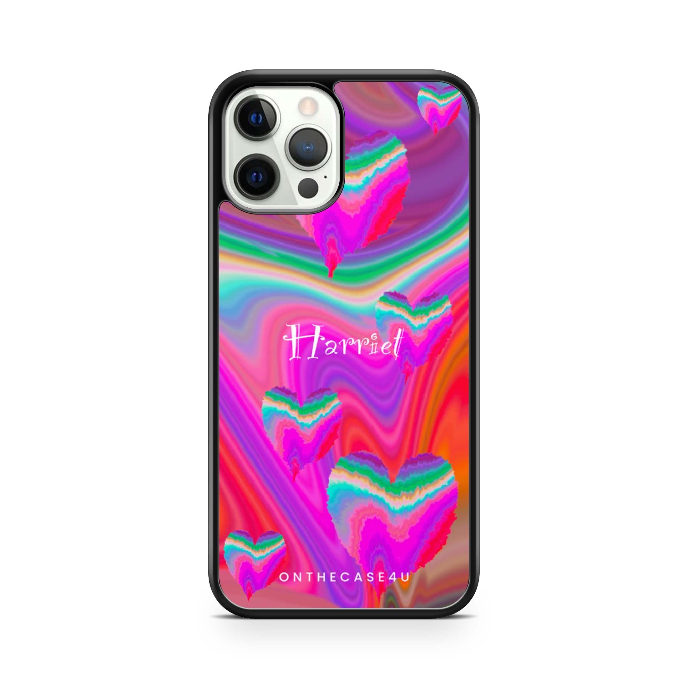 Neon Light Hearts Name Phone Case