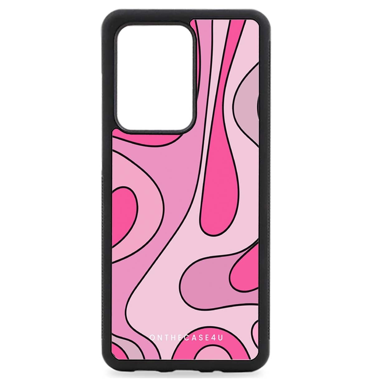 A pink funky patterned Samsung phone case with a swirl design, made from TPU rubber.