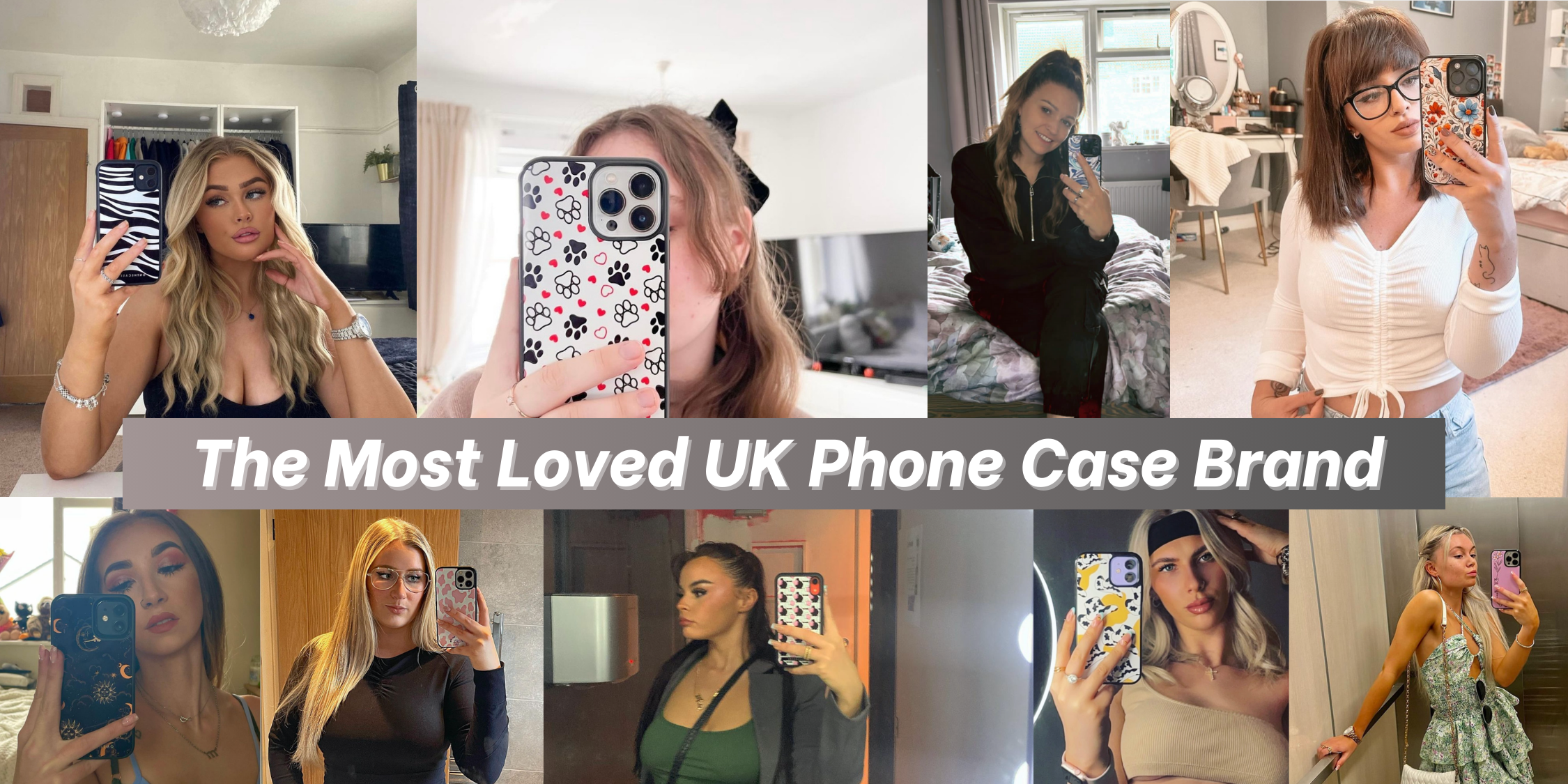 Our phone cases are loved by influencers all around the UK. in this image you can see zebra, flowers, sheep, cow and sun and moon print phone cases.