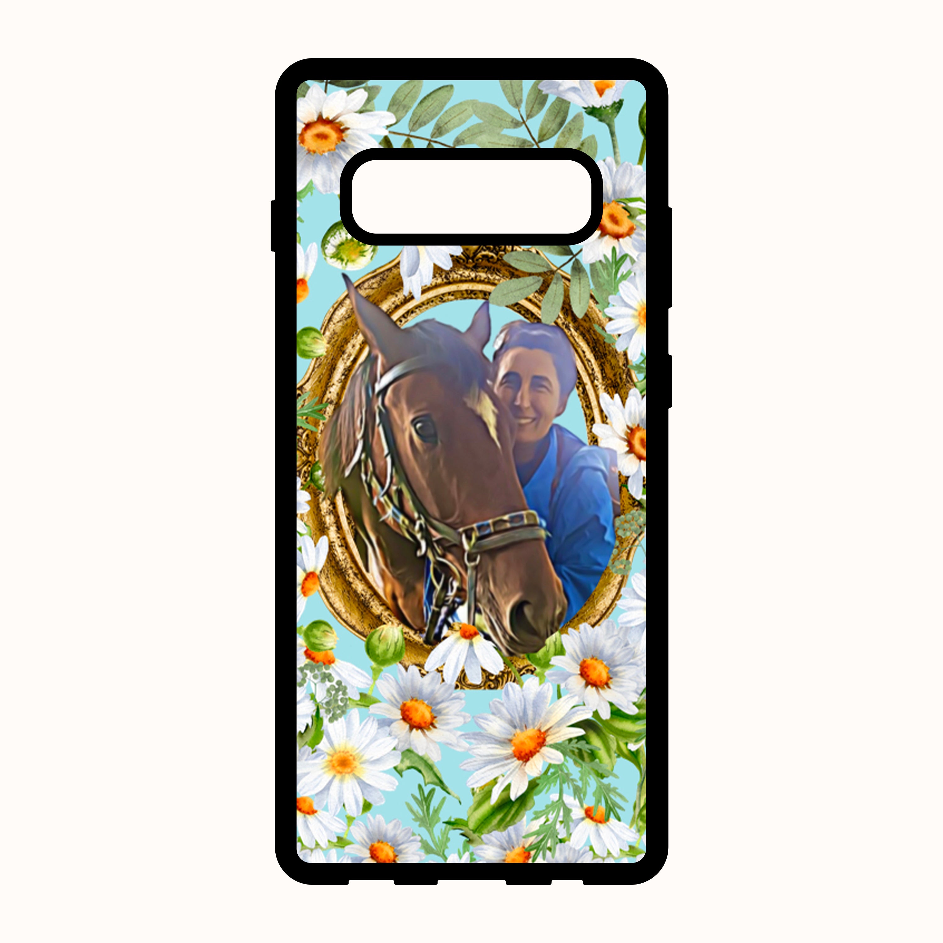 Samsung Phone Case With Custom Pet Portrait and Flowers