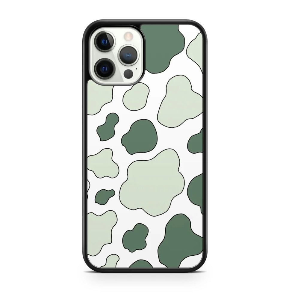 Sage Green and White Moo Cow Print Phone Case