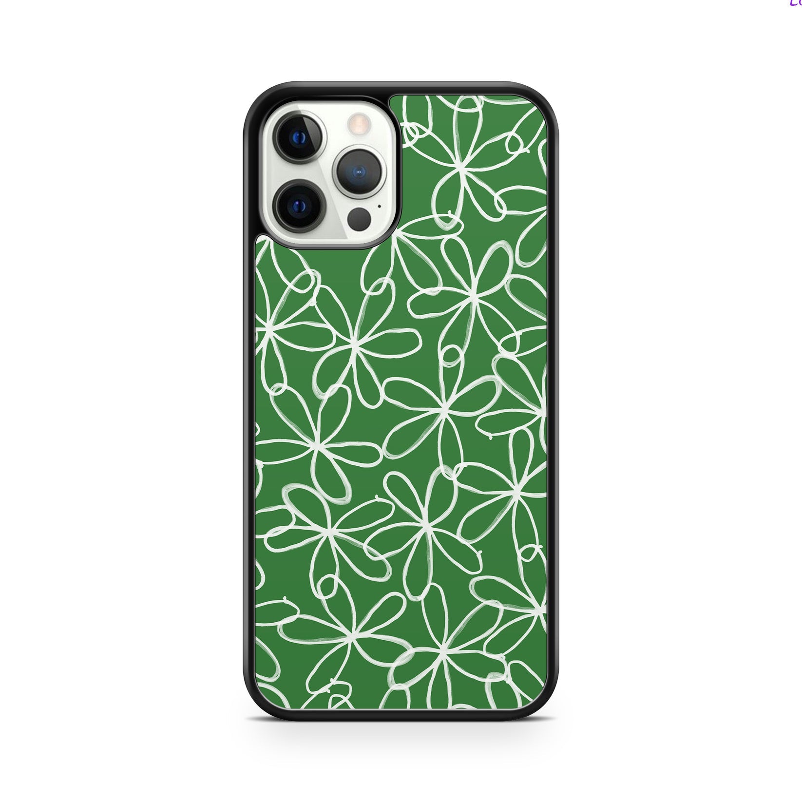 Fern Green squiggly daisy print phone case for iPhone