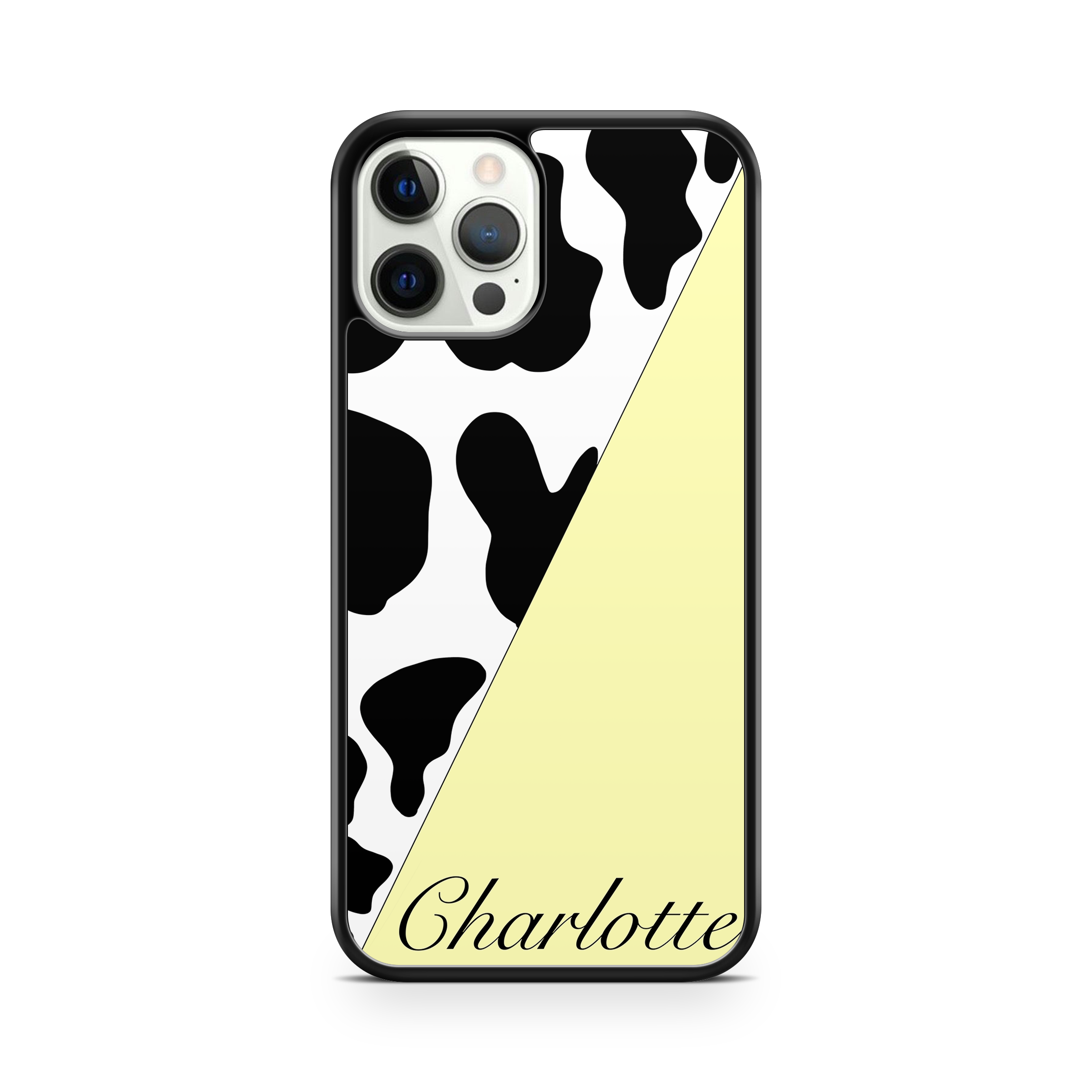 Cow print and yellow  colour personalised name phone case