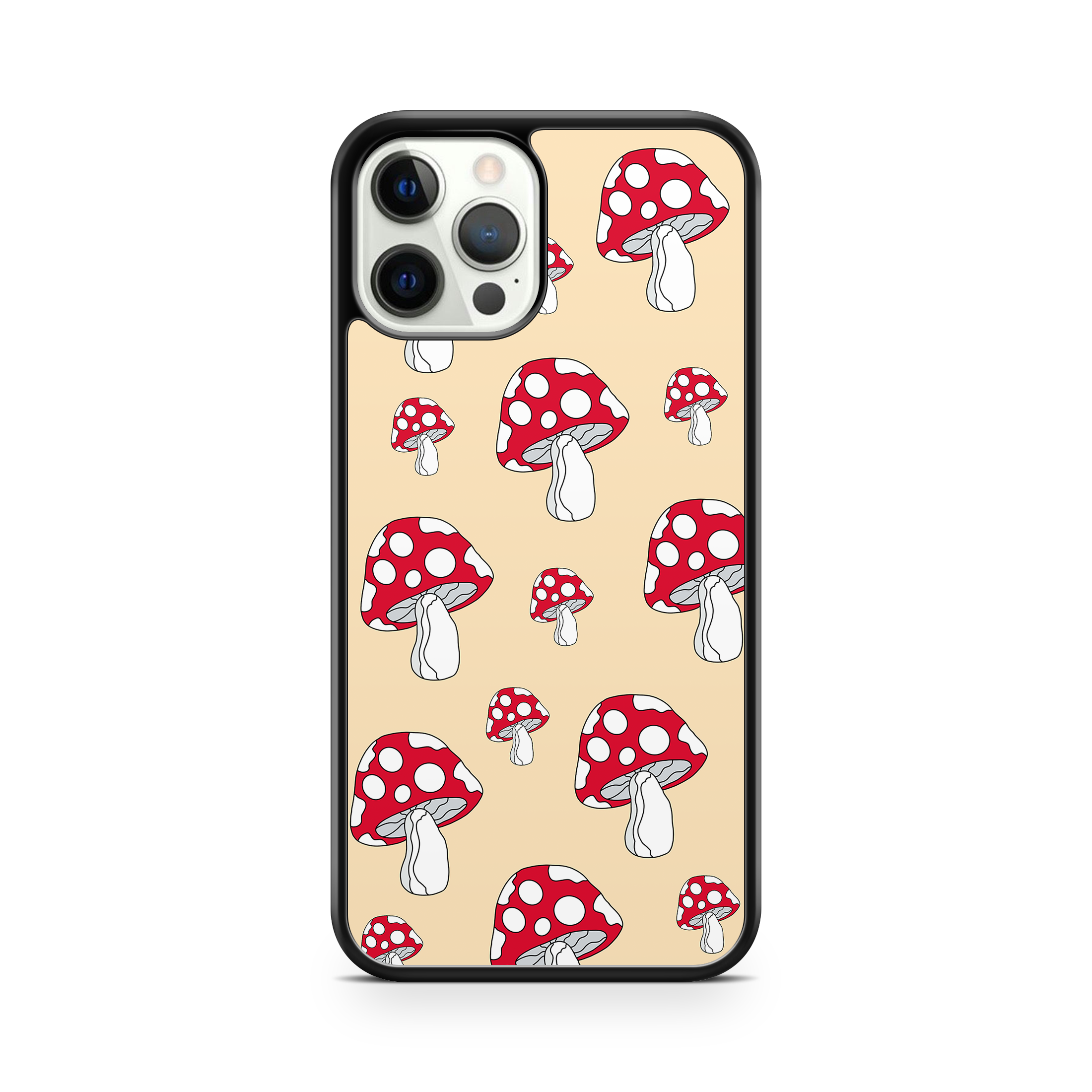 Cream colour phone case with cute toadstool images for iPhone