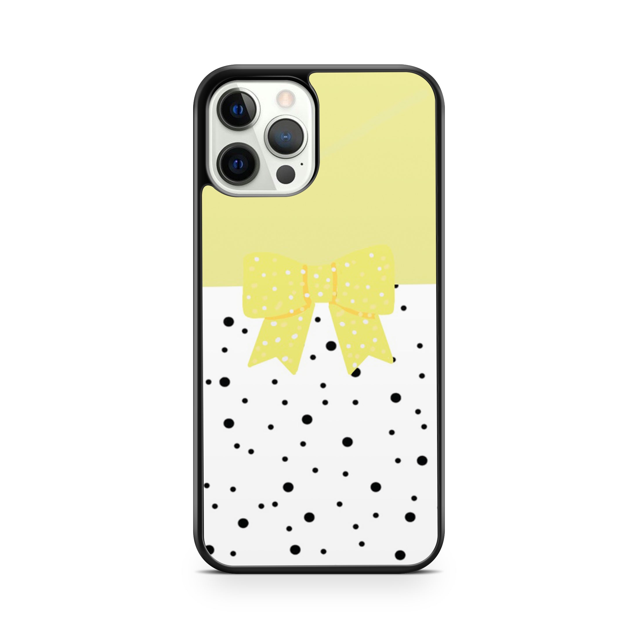 Yellow phone case with spots and dotty bow Dalmatian