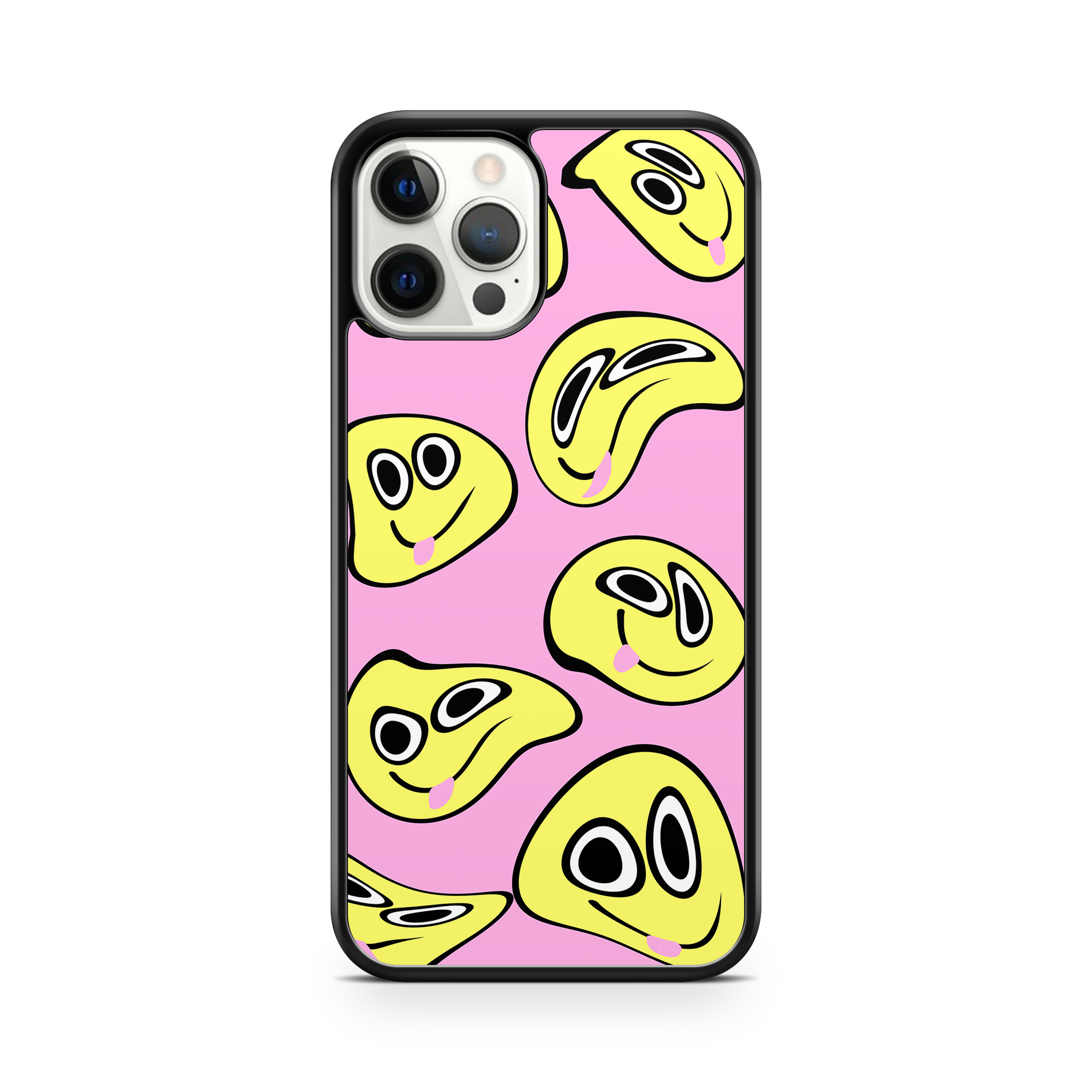 Smiley trippy faces on pink background design iPhone case