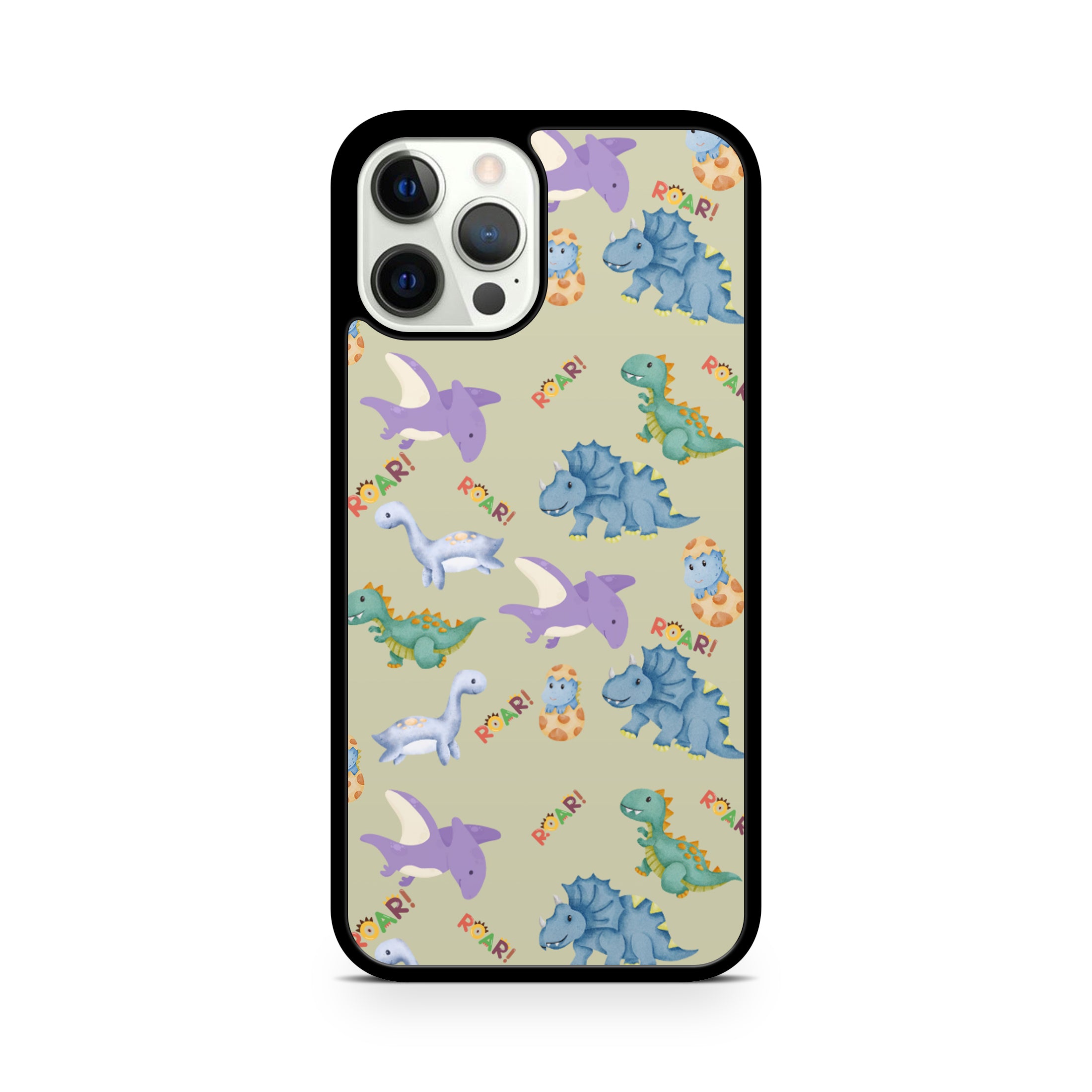 Phone case with dinosaur pattern on a green  background