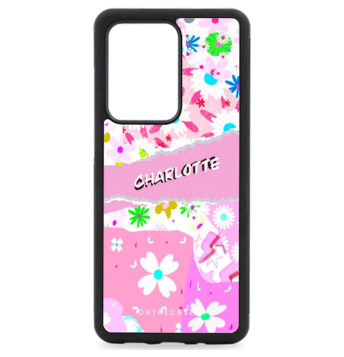 Pink Flower Patterned Custom Name Samsung Phone Case