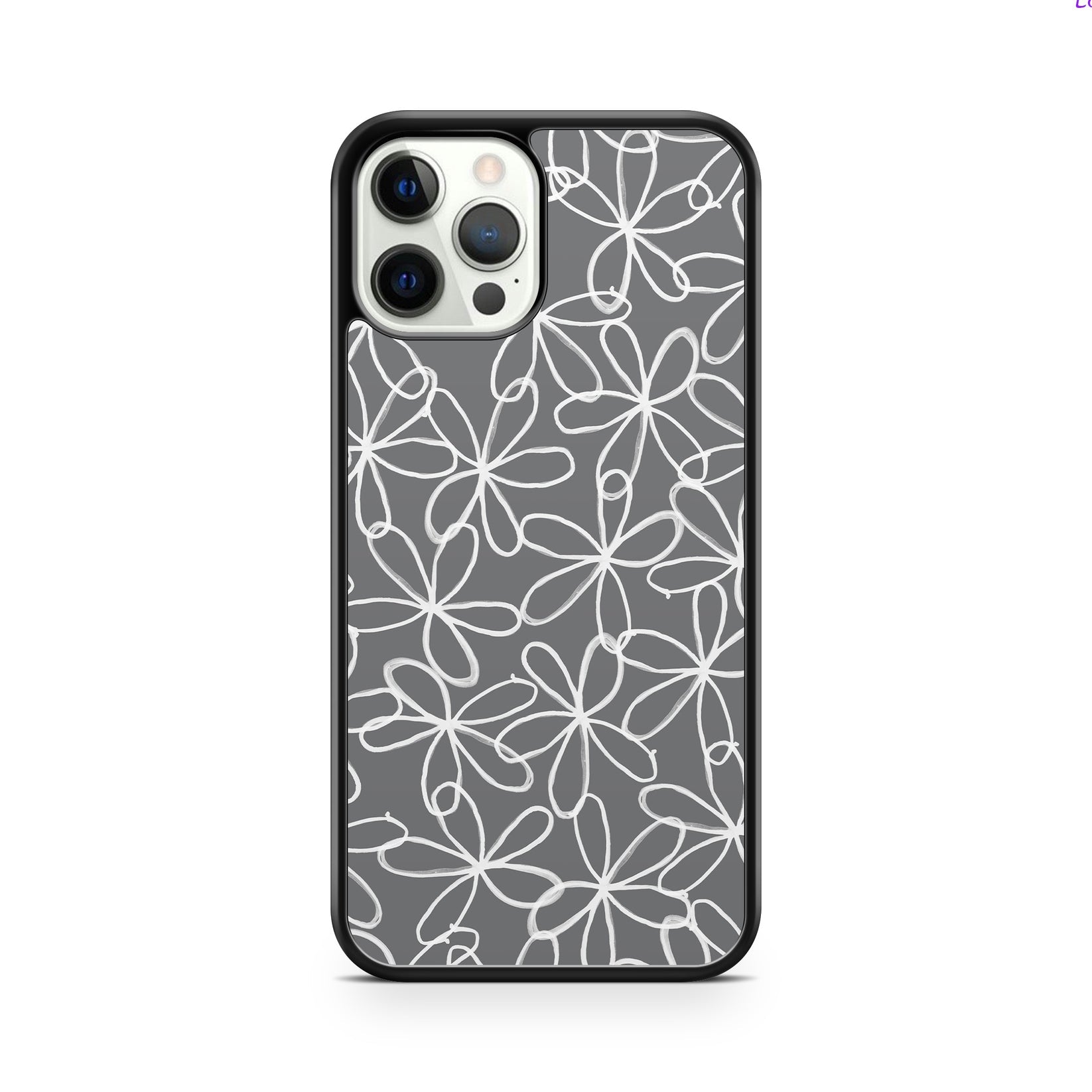 Silver grey squiggly floral print for iPhone case