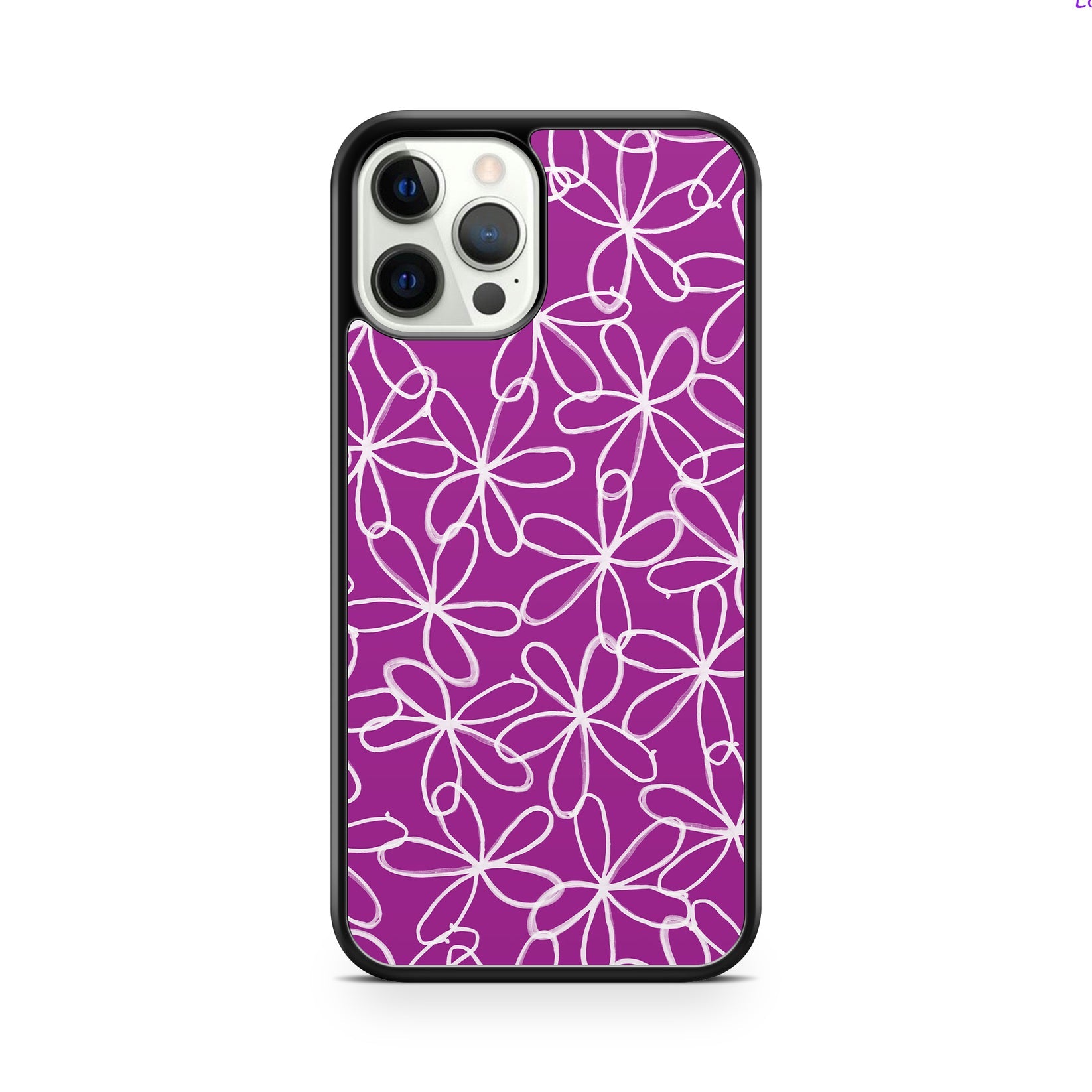 Purple and white doodle daisy print phone case