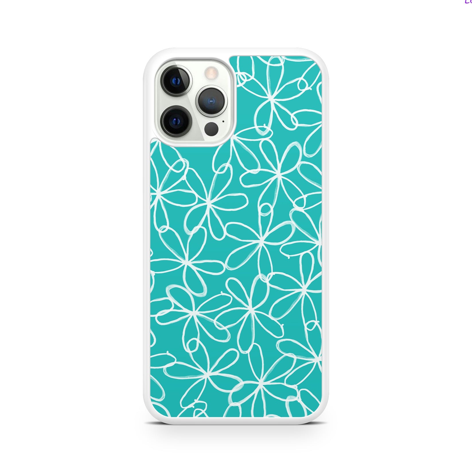 Blue and white sketchy floral print phone case