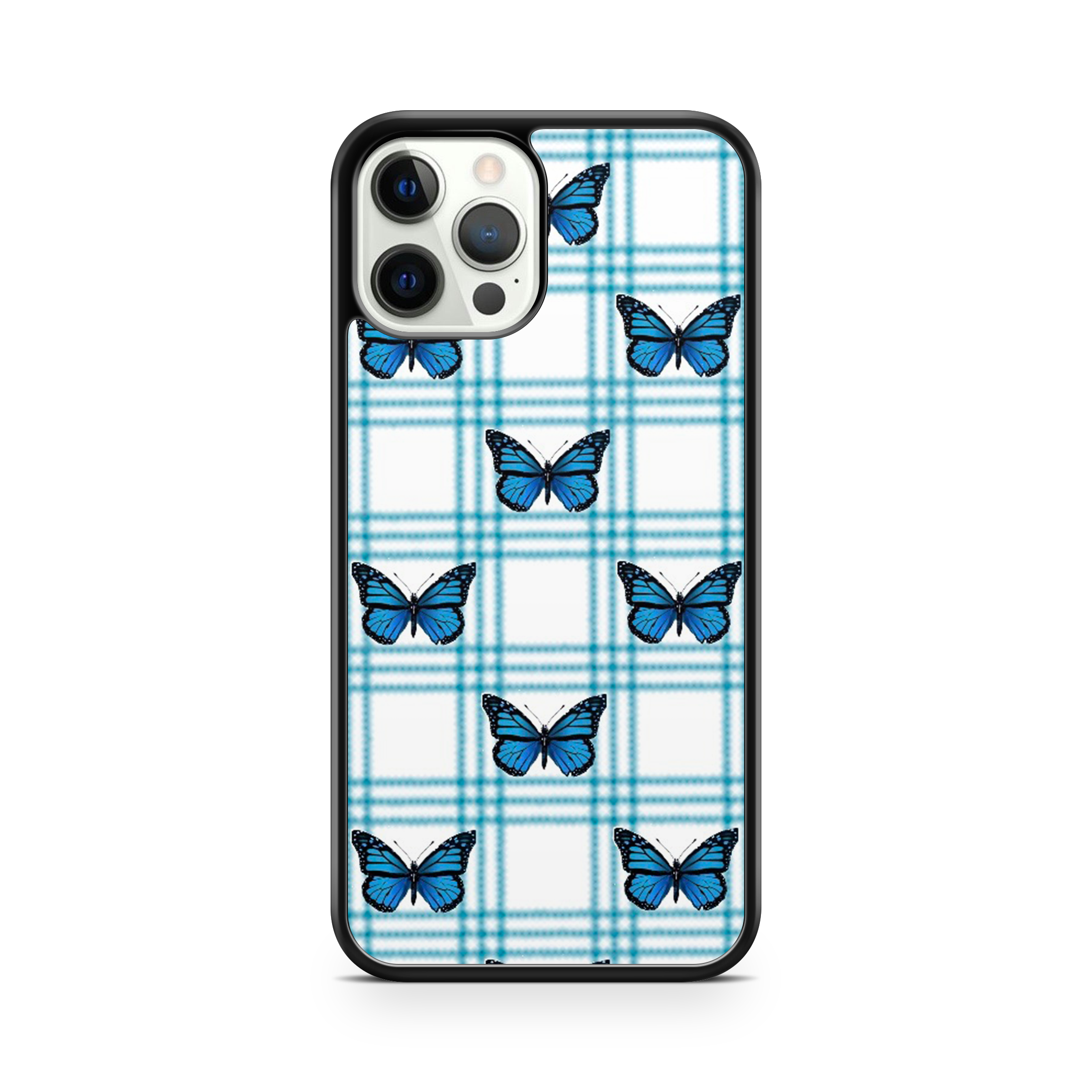 Butterflies and blue checks original design iPhone case