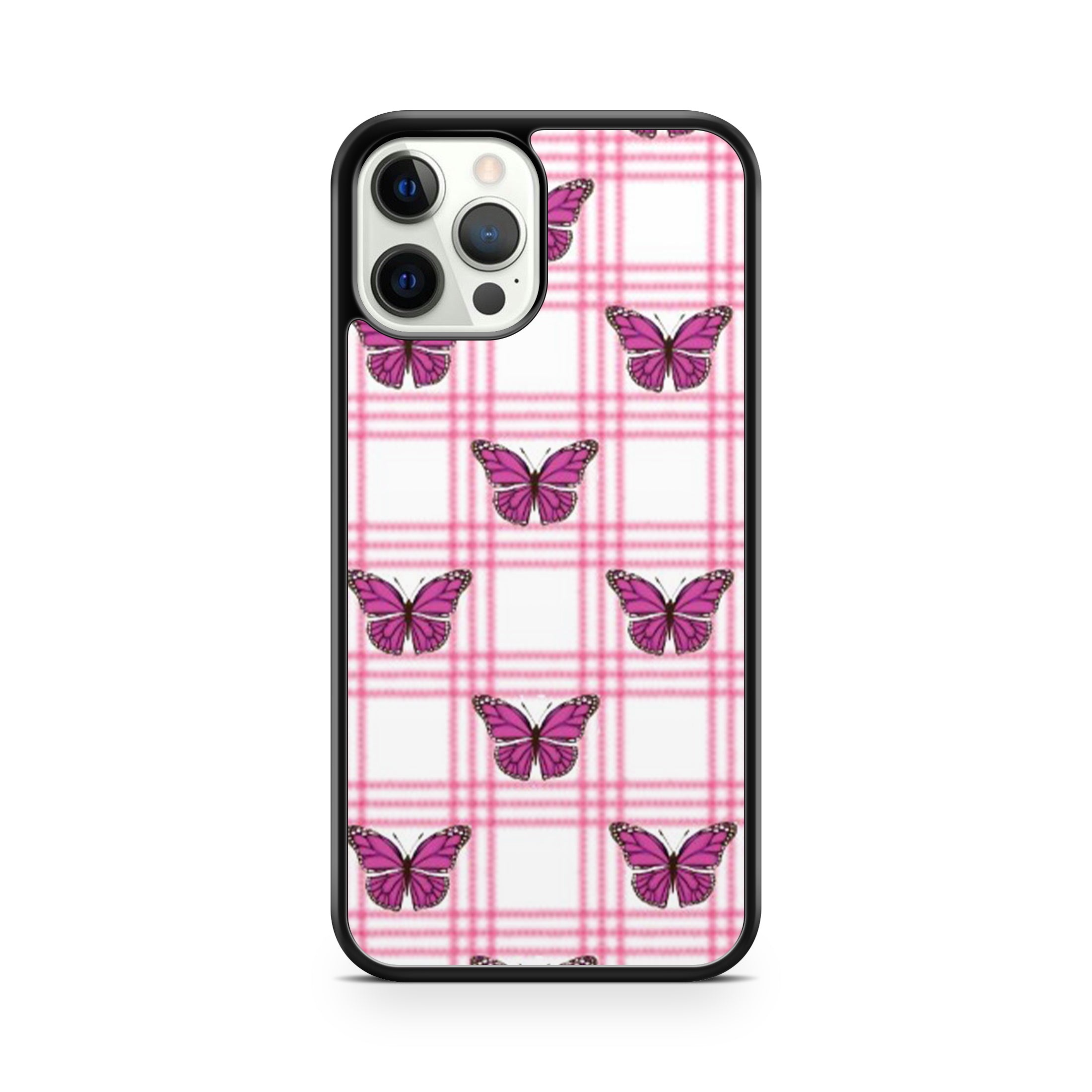 Pink butterflies and checkered iPhone case