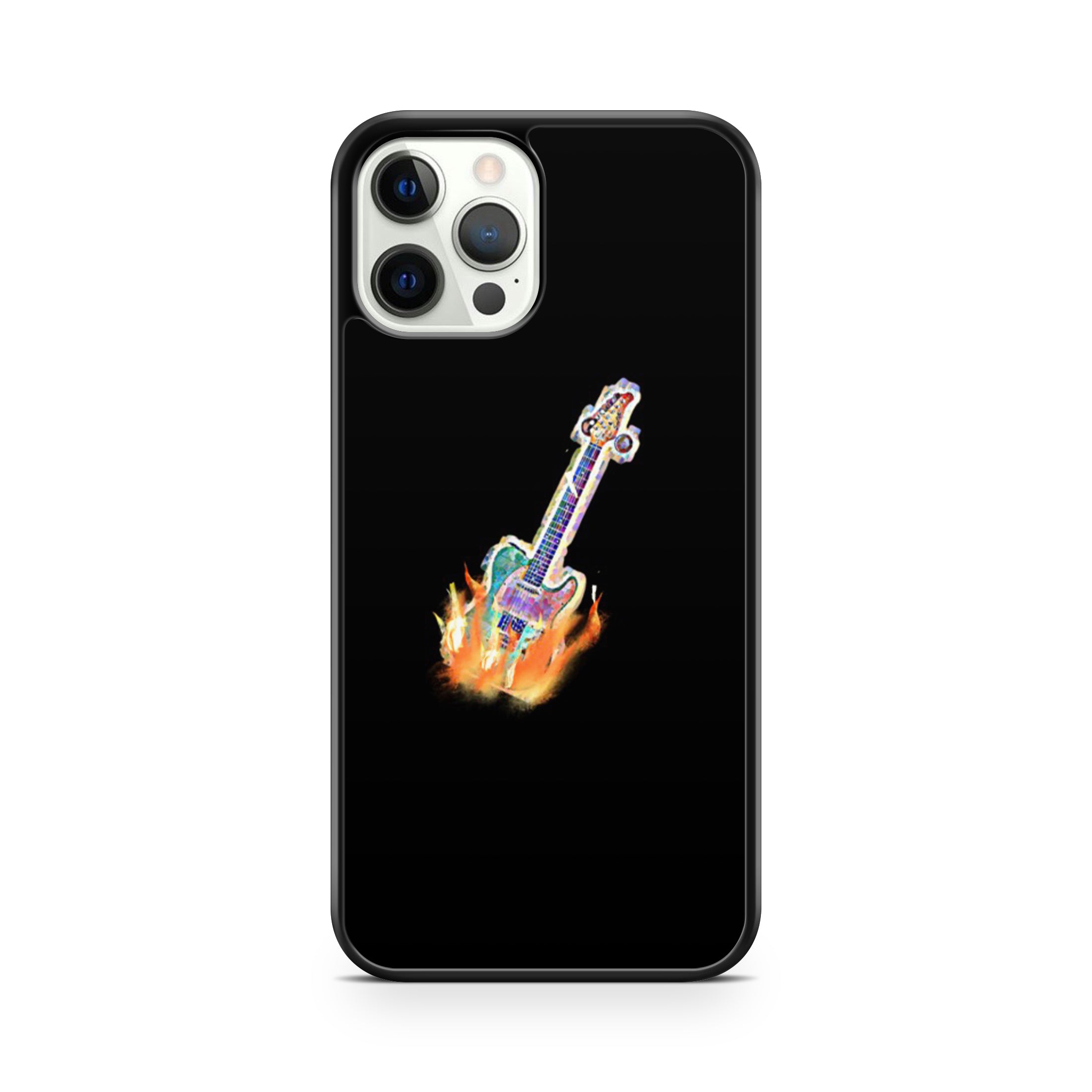 Black guitar and flames phone case