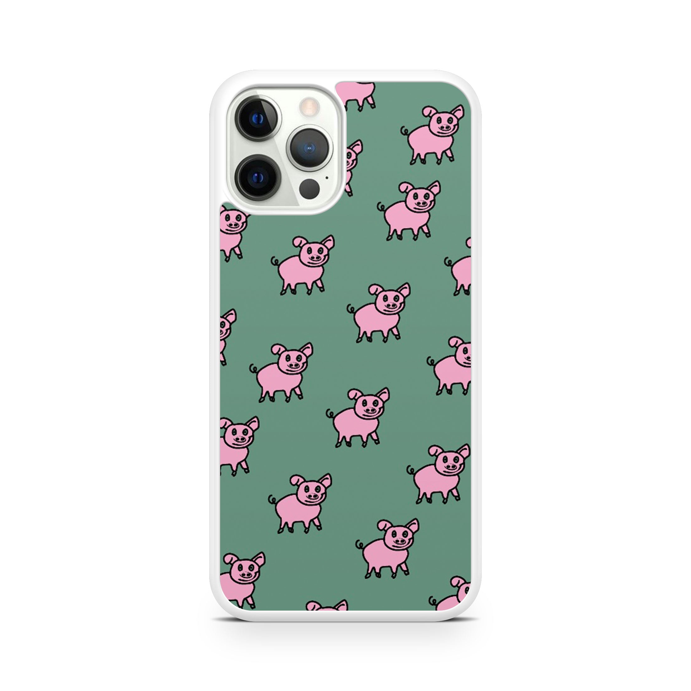 Sage green iPhone phone case with pink piggy print