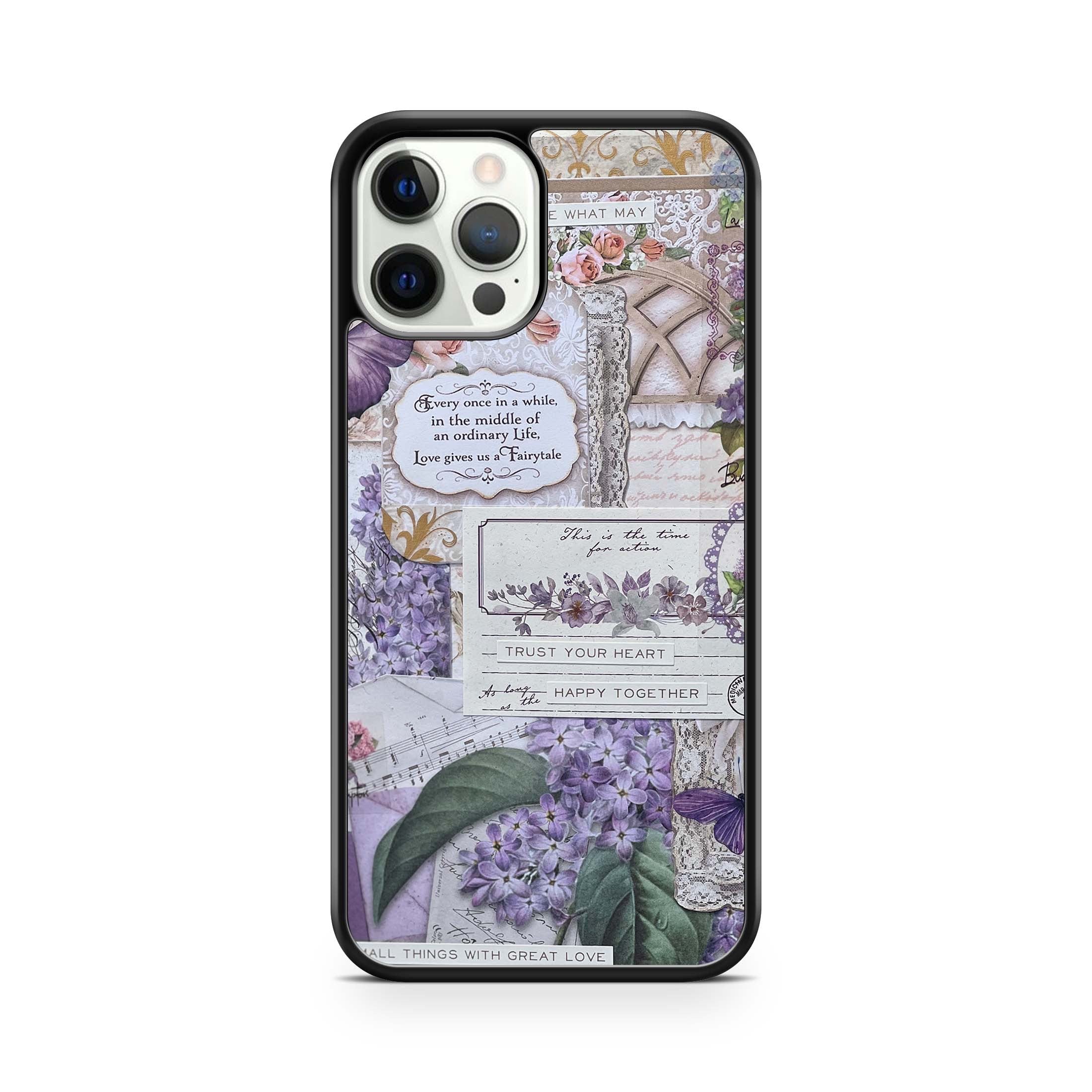 Scrapbook design featuring flowers and butterflies in purple phone case