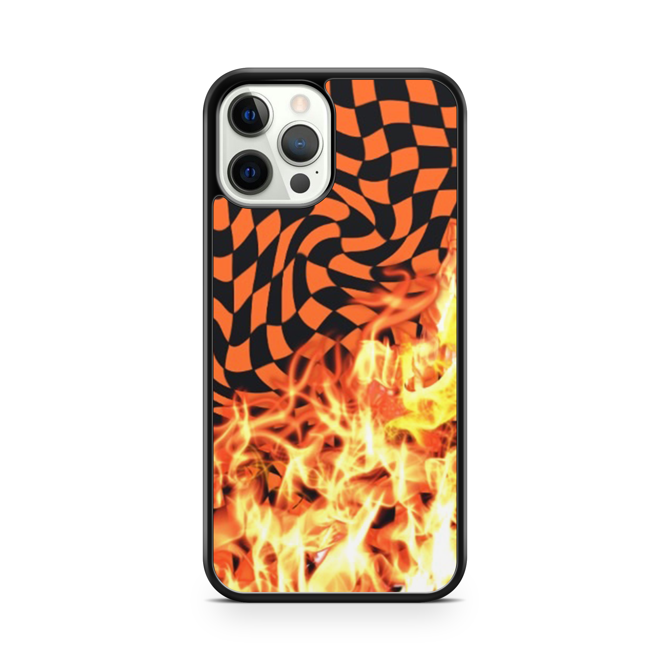 Orange brights checks and flames design iPhone case