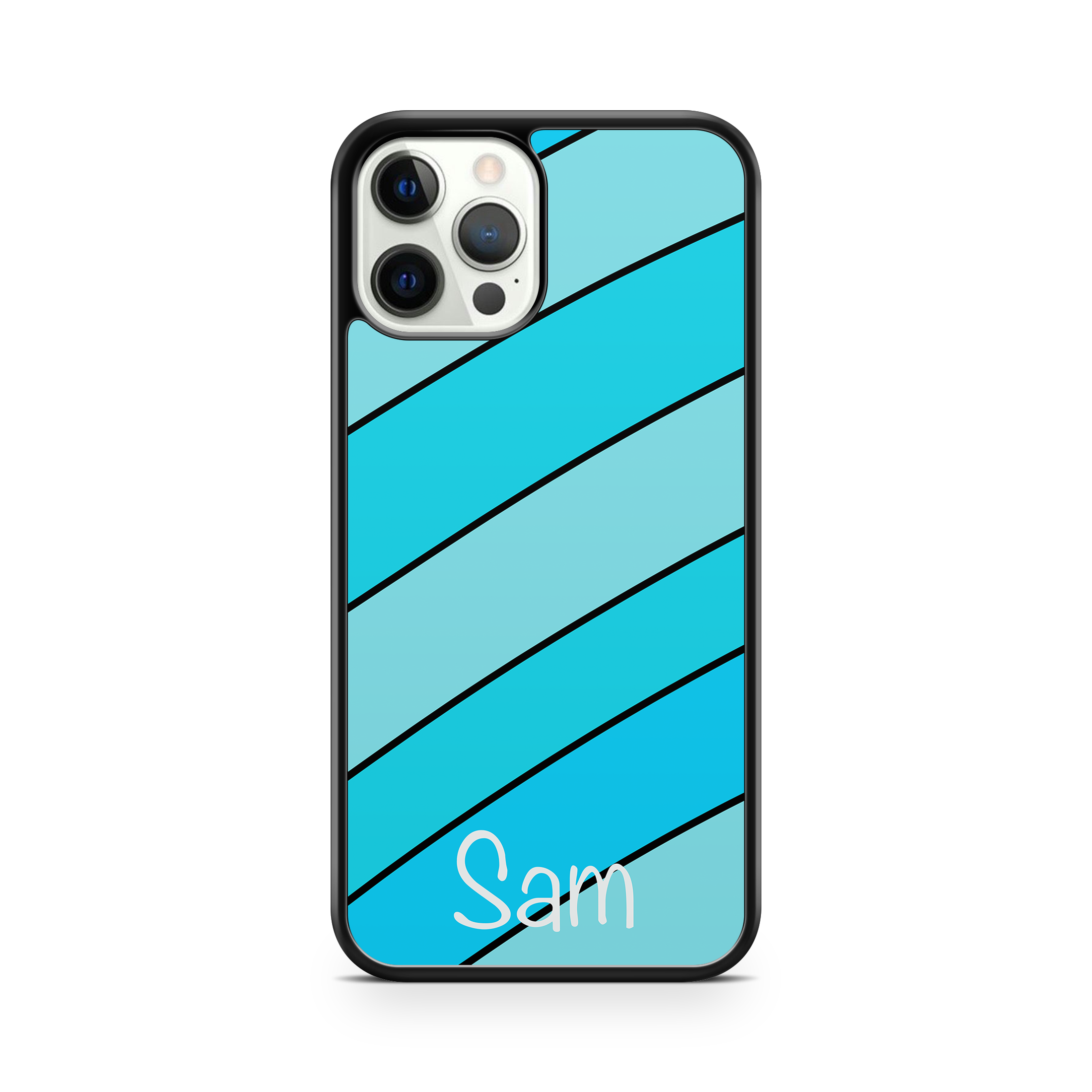Blue striped design with customised name on phone case